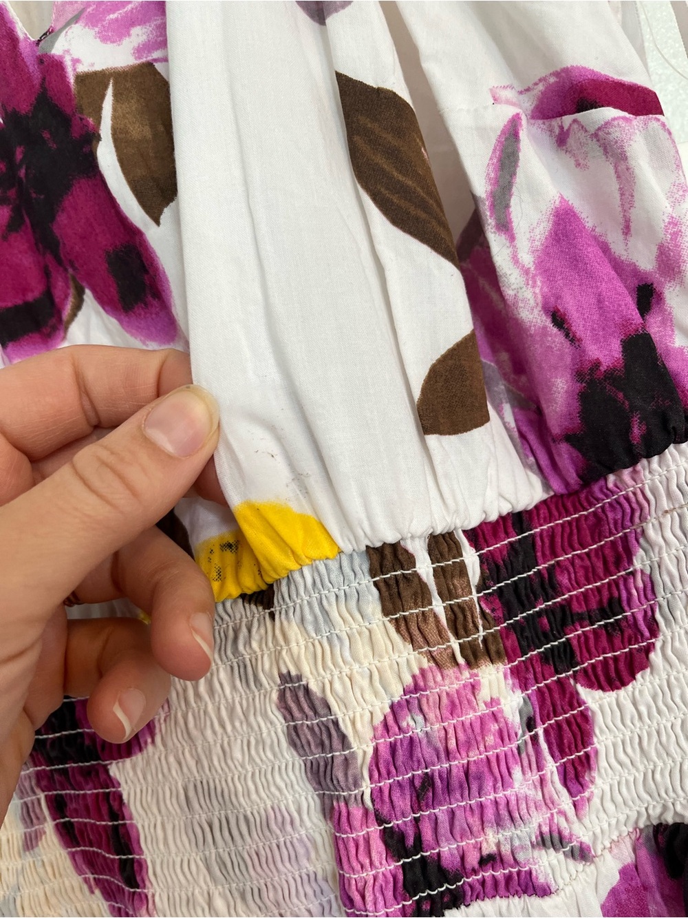 White Floral high neck Maxi Dress full skirt purple Pink & Yellow flowers FLAWS - Picture 10 of 10